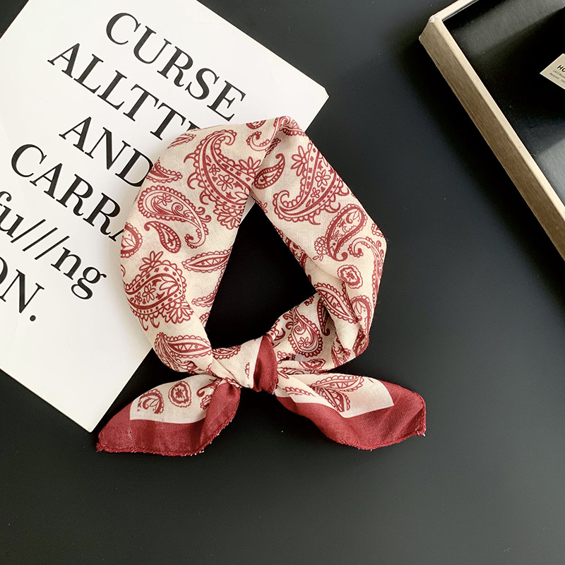 Pañuelo de seda de alta calidad, cuello de flor de anacardo negro, bufanda cuadrada pequeña, protección para el cuello, bufanda pequeña, correa para el cabello, cinta para el cabello, toalla de cintura decorativa