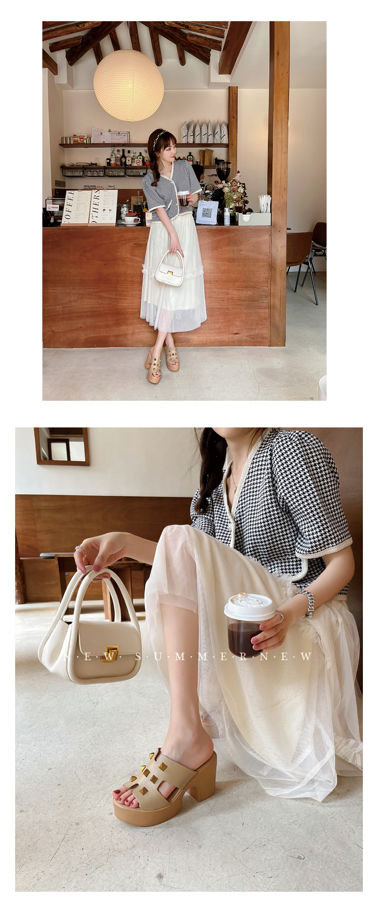 Sandal cao gót nữ hở mũi đinh tán phong cách châu Âu, gót thô đế xuồng, dáng lười tiện lợi — màu mơ chi tiết 8