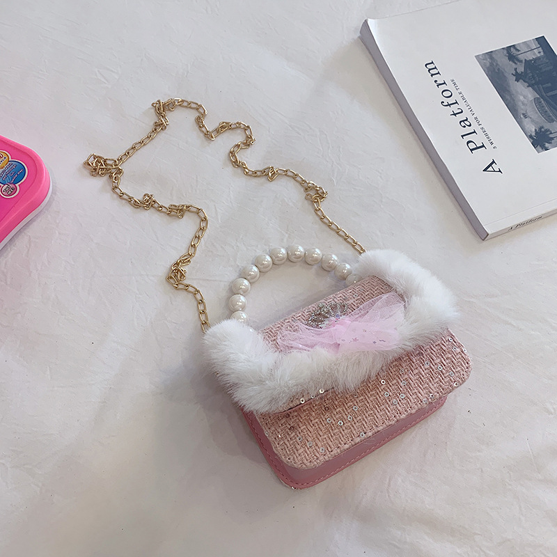 Bolso DE LOS NIÑOS estilo Chanel cadena bolsa de mensajero lindo bebé niña moda chica bolso de hombro moda perla