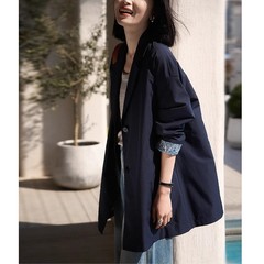 内里撞色/翻领一手长风衣外套秋
