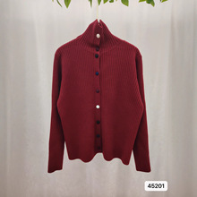 红色羊毛外套开衫毛衣专柜英国棒针复古风翻折立领果实扣夹克式针