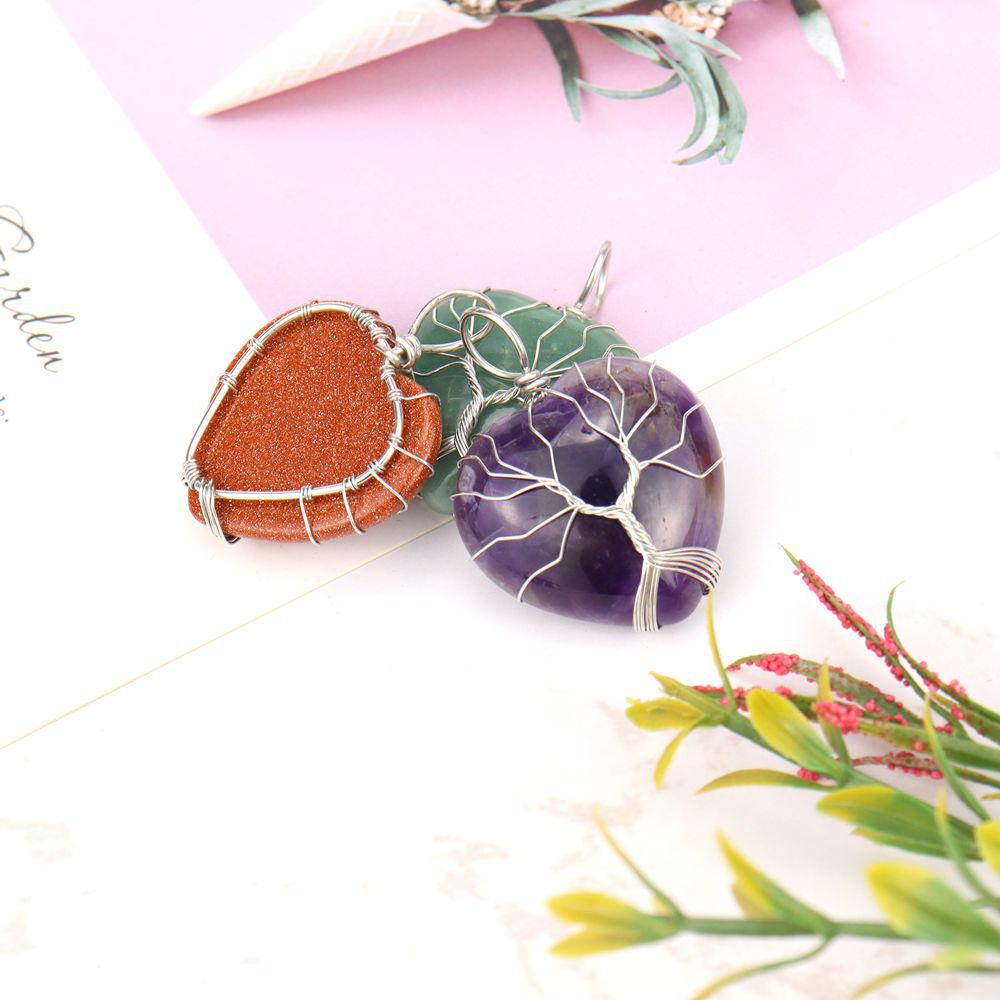 Retro Heart Shape natural stone Copper Plating Pendant Necklace 1 Piece