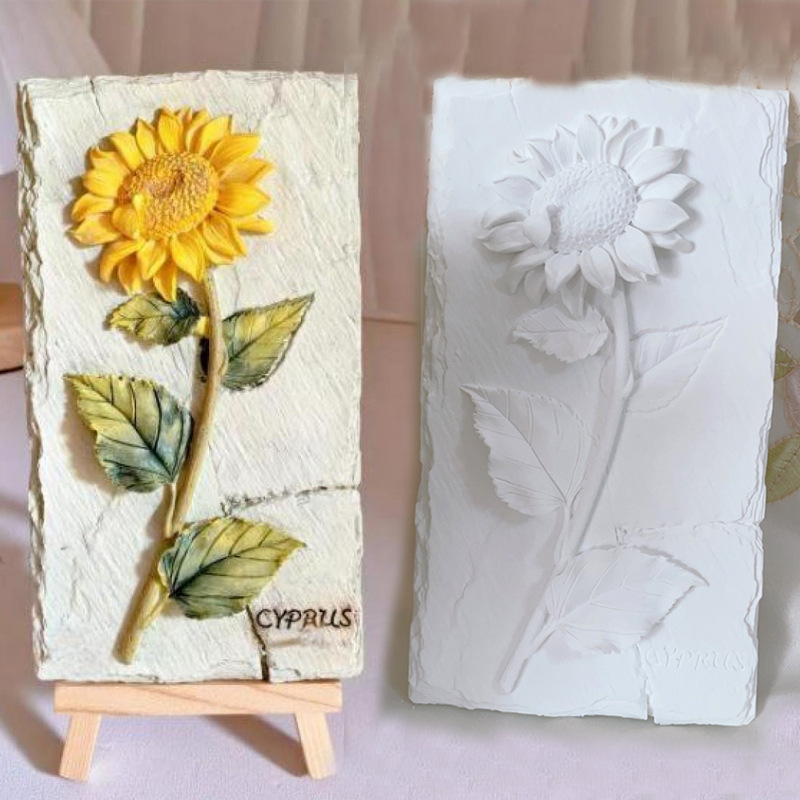 Three-dimensional plaster painting relief painting handmade white embryo European decorative painting color painting diy graffiti creative ornaments sunflower
