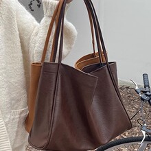复古大容量包包女2025新款潮超软韩国托特包学院风大容量购物袋包