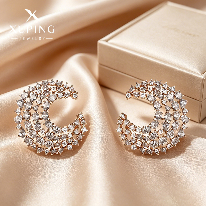 Pendientes en forma de C de circón con incrustaciones de cobre de piedra preciosa artificial de color Xuping Pendientes de lujo ligero de alta calidad Pendientes transfronterizos europeos y americanos mujeres