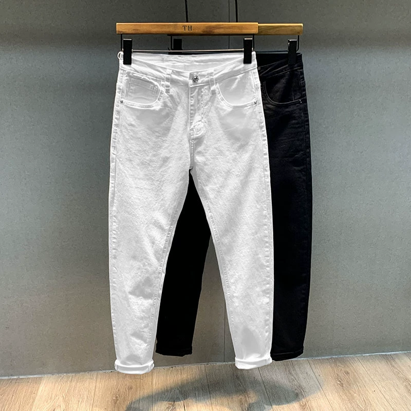 Spring black jeans, white cotton trousers, Korean style
