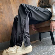 cleanfit纯黑色裤子设计感拉链开叉美式vibe机能冲锋裤直筒微喇裤
