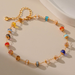 歐美外貿銅鍍18K真金首飾批發 混色玻璃鑽民族風足鏈海灘度假風