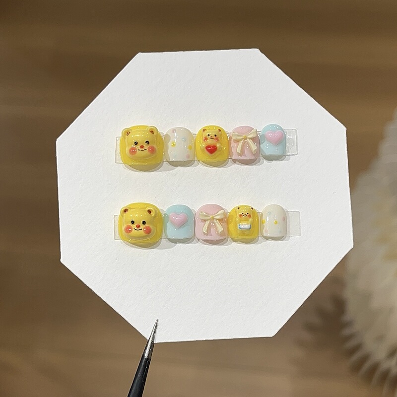 Taoxili【Sweetheart Bear Children's Nails】3D Butter Winnie the Pooh Cute Sweet Girl Versatile Handmade Wearable Nails