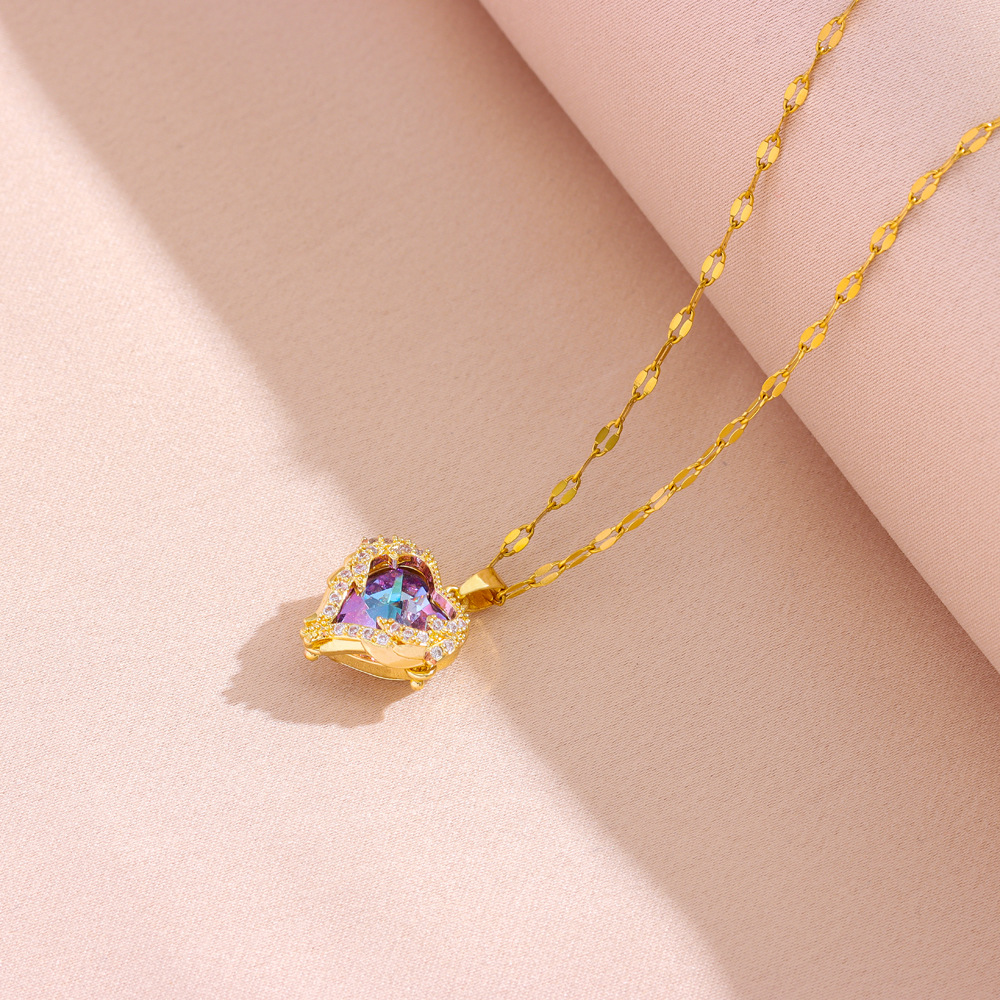 Ensemble de boucles d'oreilles et bague en forme de cœur coloré et populaire, plaqué or K, chaîne de clavicule, accessoires_voghion.com