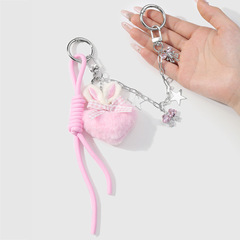 新しいイン甘くて絶妙な高価値ピンクの毛玉愛ウサギの耳スターのラインストーンのリボン DIY バッグペンダント