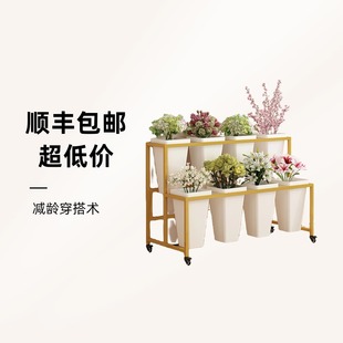 Indoor Movable Pastoral Flower Shelf Multi-layer Flower Display Stand Flower Shopping Mall Light Luxury Iron Flower Bucket Bracket