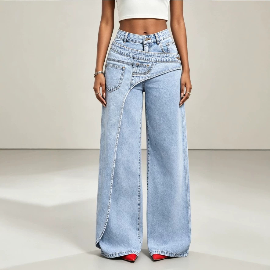 2026 Amazon cross-border European and American trendy design versatile casual women's denim pants