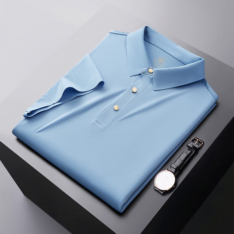 Seamless Laminated Trendy Pure Color Men's Polo Shirt Short-Sleeved Trendyy T-Shirt Men's Summer 2025 New Casual Top