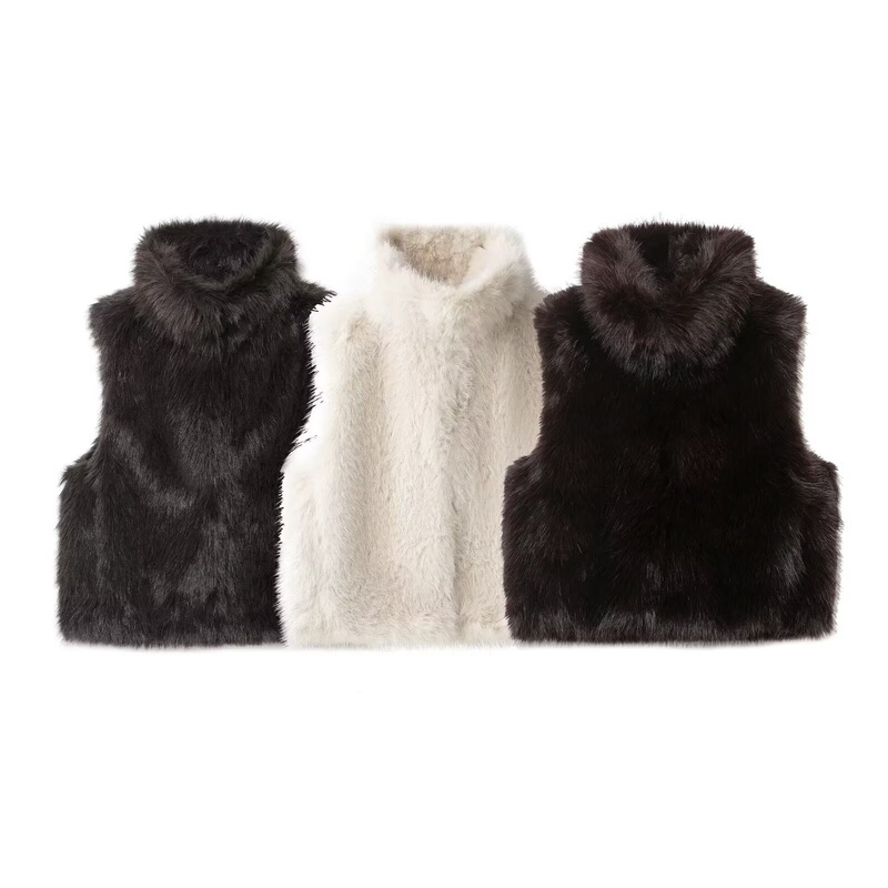 Zr Women's European and American Style 2025 Autumn New Niche Style Versatile High Neck Faux Fur Effect Sleeveless Vest Zr Women's European and American Style 2025 Autumn New Niche Style Versatile High Neck Faux Fur Effect Sleeveless Vest