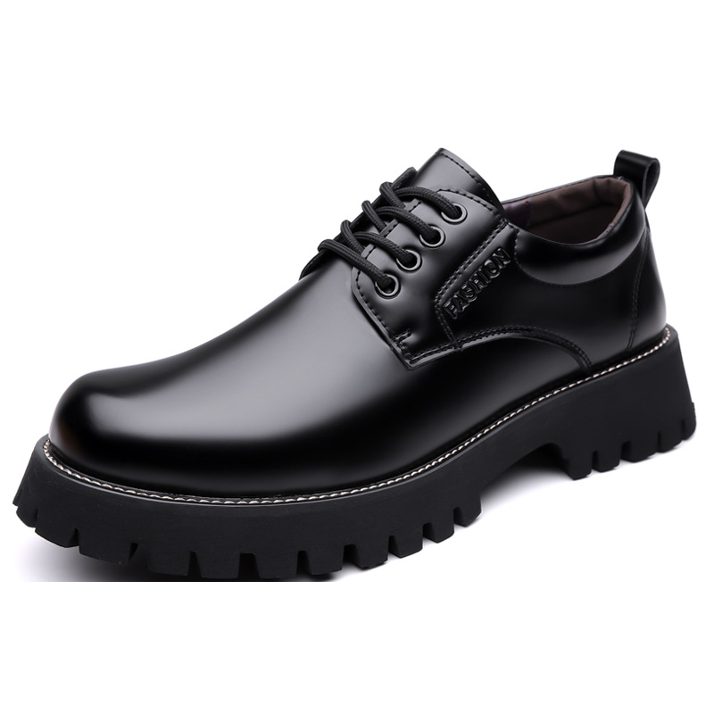 Men's Leather Derby Shoes Casual Thick Sole Formal Wedding Shoes_voghion.com