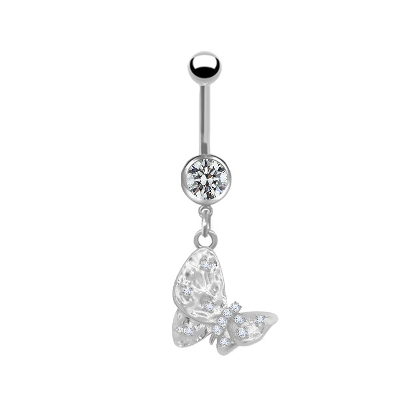 Navel Belly Button Ring With Butterfly Pendant Piercing Jewelry_voghion.com