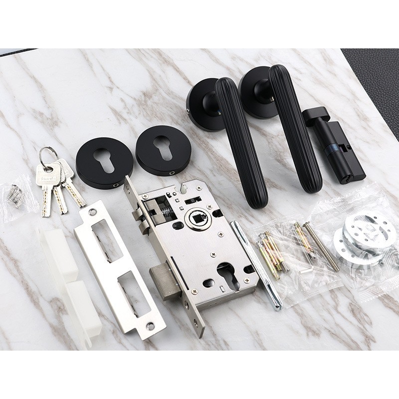 Cerradura de puerta de madera de dormitorio interior personalizada manija dividida de aleación de aluminio succión magnética silenciosa puerta interior americana cerradura de manija dividida