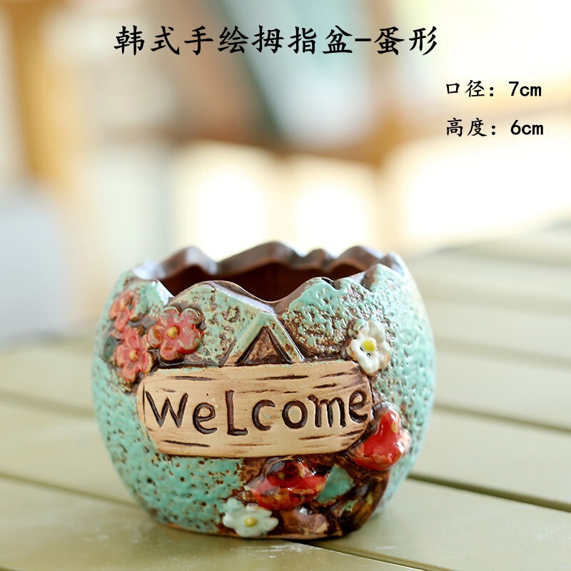 Korean Hand-Painted Succulent Pot Art New Hand-Painted Succulent Flower Pot Medium Creative Green Plant Flower Pot Stoneware Breathable Wholesale