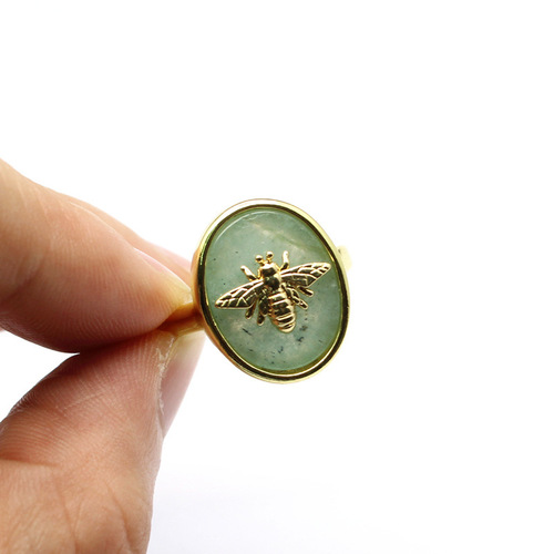 Foreign trade cross-border crystal wholesale ins style gold-plated little bee glitter stone ring live mouth ring