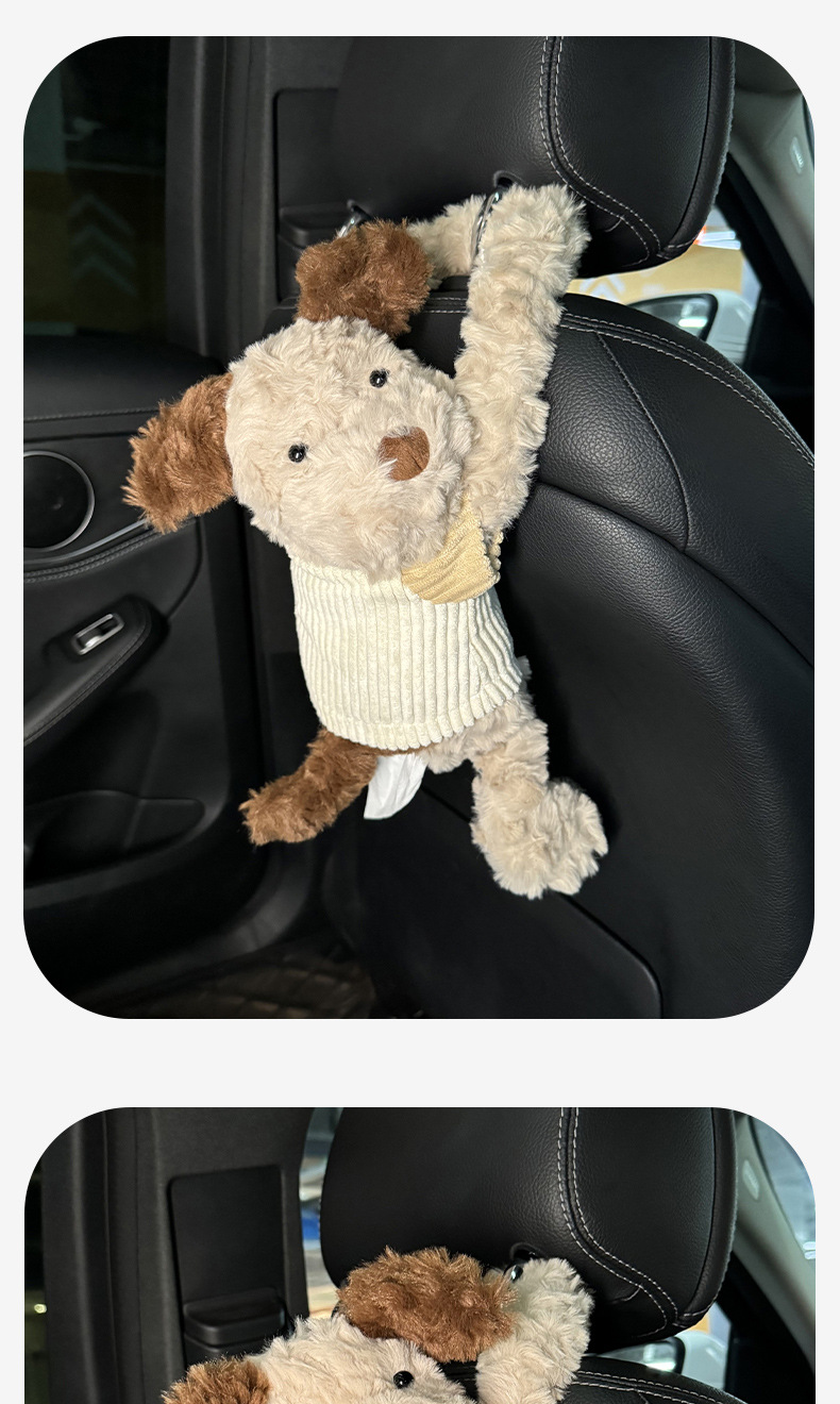 Creative Car Tissue Box Cartoon Plush Doll Puppy Tissue Hanging Bag Internet Celebrity Car Tissue Doll Tissue Box