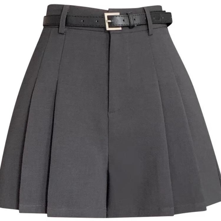 High-end Sense Grey Suit Casual Shorts Women's 2024 Summer Pleated Pants Skirt Retro Loose Wide-leg A- line Hot Pants