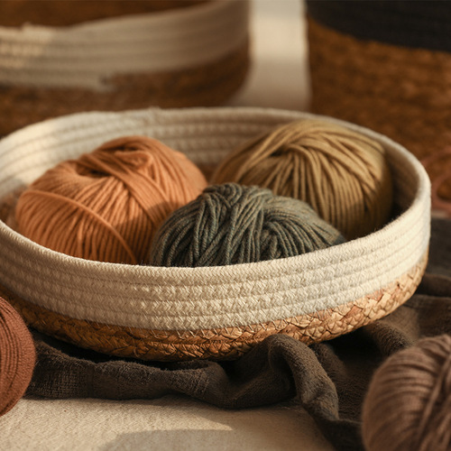 Straw storage basket fruit storage basket home bathroom desktop sundries snacks toy storage organization basket disc basket