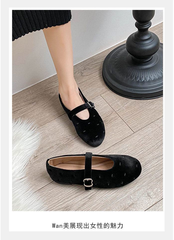 Giày búp bê nữ Mary Jane quai ngang mũi tròn đế bằng — Màu đen, Màu đỏ chi tiết 18