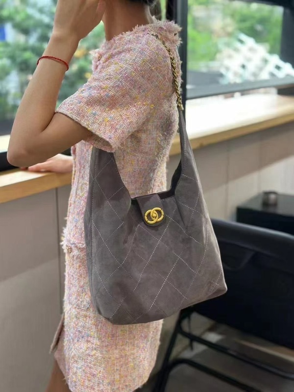 一件代发2025新款嬉皮包小香风菱格链条单肩hobo水桶包女潮腋下包|undefined