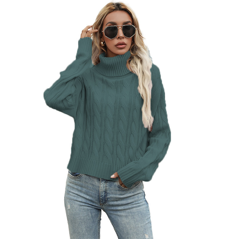 Suéter de Punto de Cuello Alto con Trenzado de Color Sólido para Mujer, Novedad de Otoño e Invierno 2025, Suministro Exclusivo Transfronterizo Europeo y Americano para Sitios Independientes de Amazon image 12