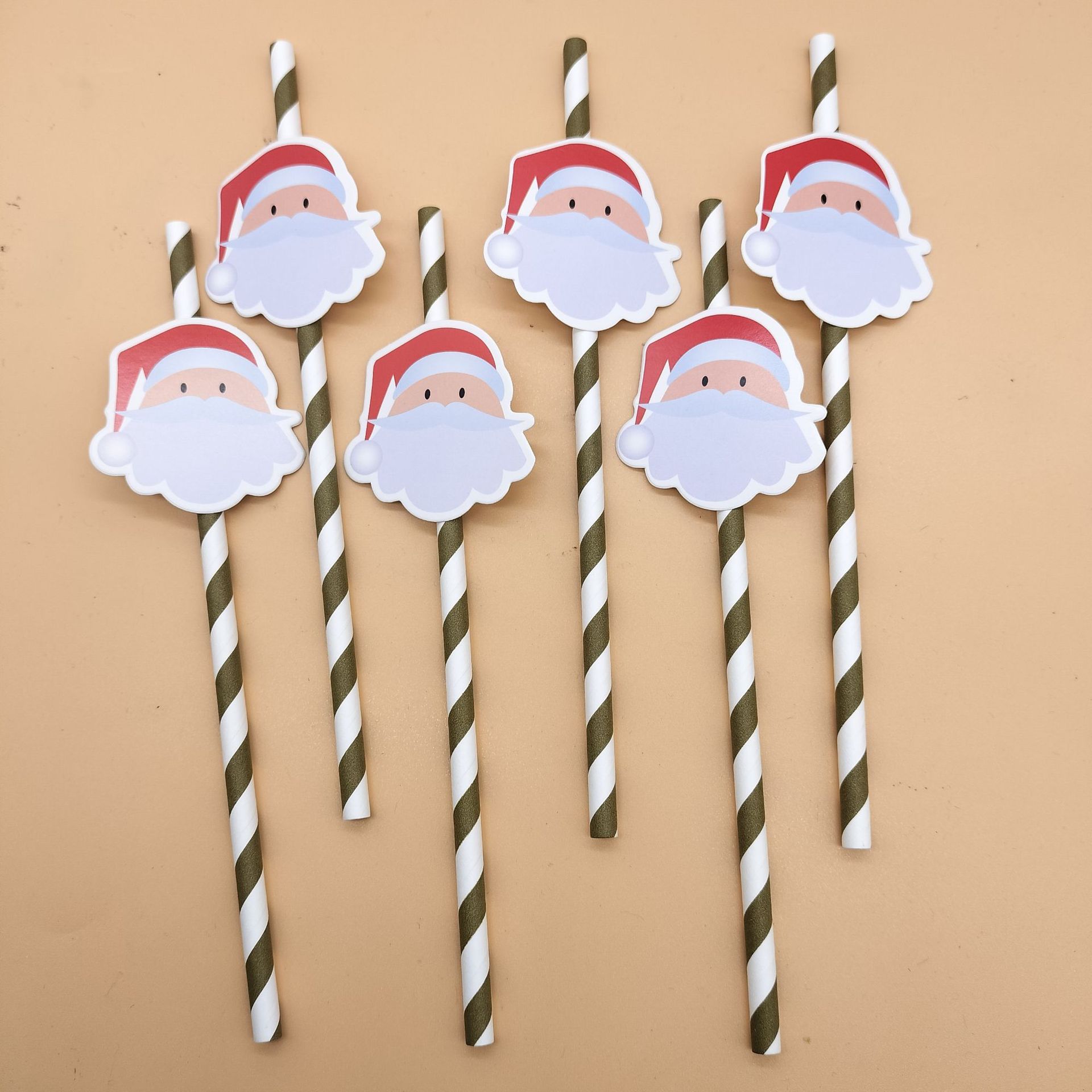 Papá Noel tarjeta decorativa paja desechable papel degradable paja Navidad postre pastel fiesta paja