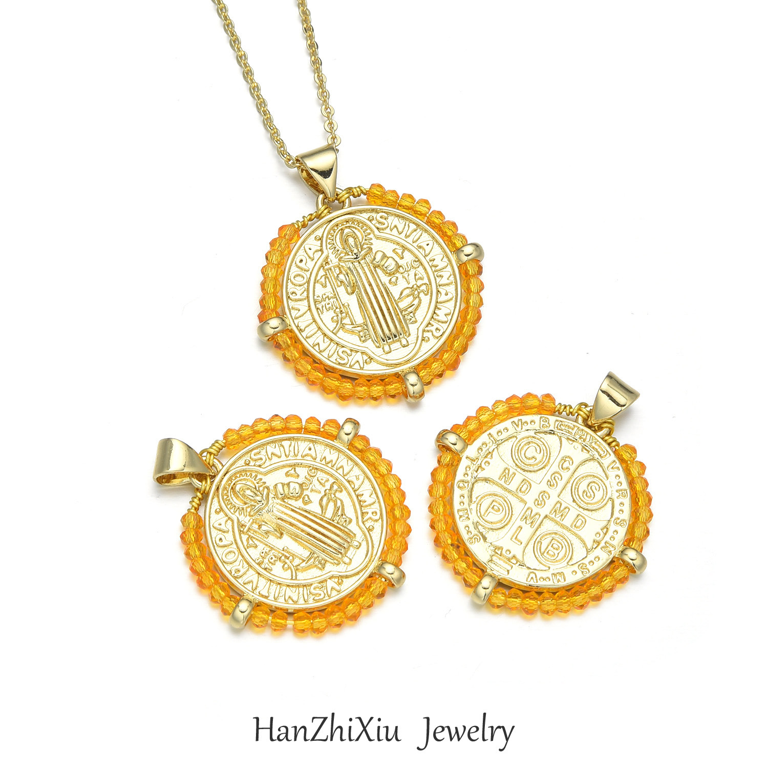 Europa y los Estados Unidos transfronterizos nuevos collares redondos de color de la Virgen María de moda retro collar de perlas geométricas joyas para mujeres