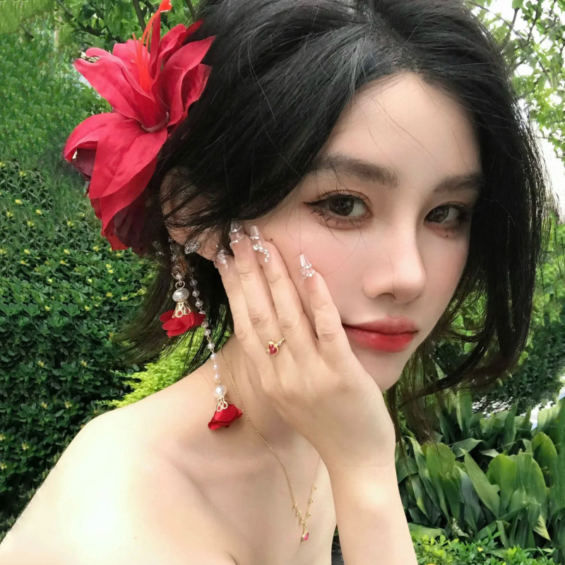 新しい中国風の赤い牡丹の花の真珠のタッセルヘアピンレトロなハイエンドの気質ヘアサイドクリップ古代スタイルの頭飾り|undefined