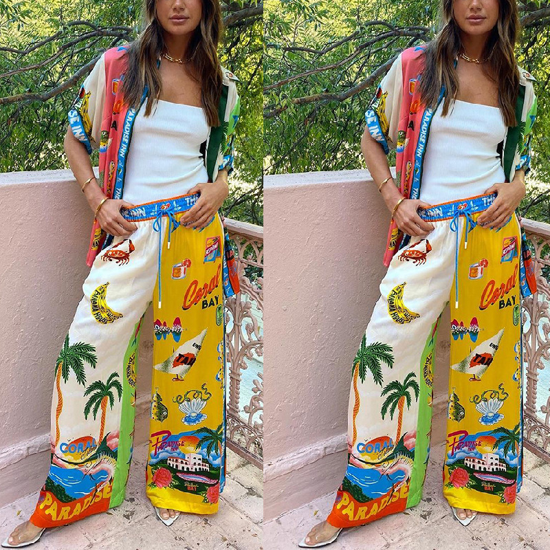 175g Weight Holiday Women's Streetwear Cartoon Polyester Printing Pant Co-ord Set Pants Sets