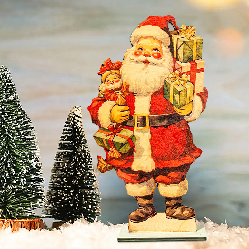 現物レトロクリスマス装飾品木製漫画サンタクロースショーウインドー置物クリスマス祭りパーティー装飾|undefined