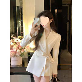 2025新款春装绑带西装中长款外套女设计感小个子收腰西服连衣裙潮