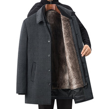 爆款爸爸秋冬装毛呢外套男中长款加厚羊毛呢子大衣中老年保暖风衣