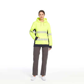 2024定制工作服反光卫衣女连帽欧美风加厚荧光黄上衣安全防护服