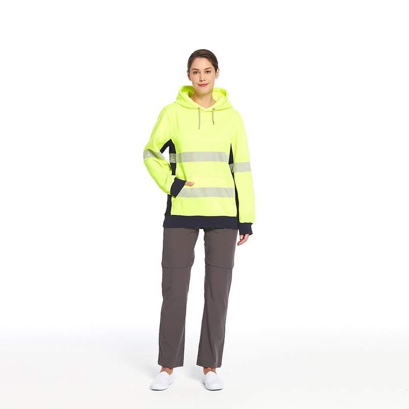 2024 Customized Workwear Reflective Hoodie for Women, European and American Style, Thickened Fluorescent Yellow Top, Safety Protective Clothing