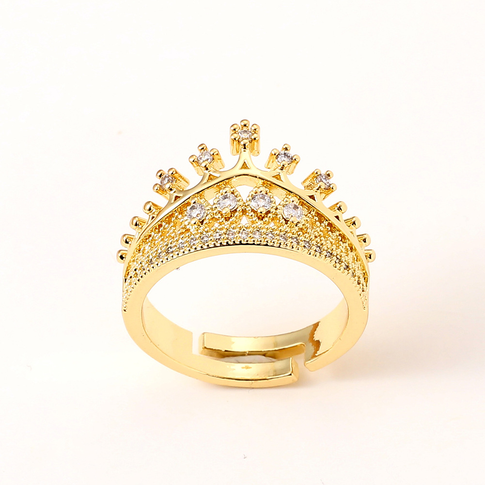 new fashion geometric copper inlaid zircon crown tail ring