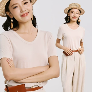 V领T恤宽松亚麻天丝美娜舒丹6005疏根
