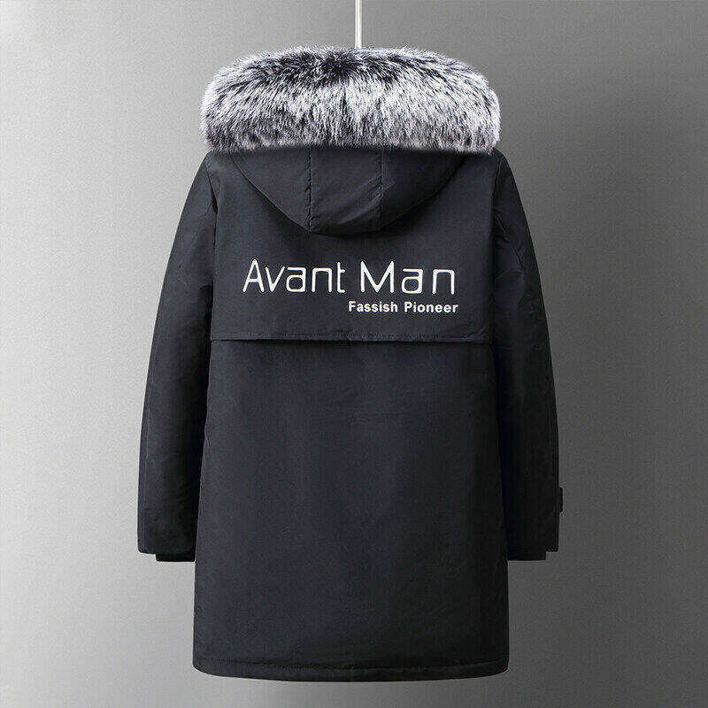 Piumino invernale, cappuccio di media lunghezza, ampio collo in pelliccia, piumino d'anatra bianco spesso da uomo, cappotto spesso_voghion.com