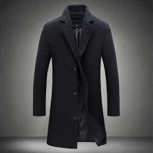 Cross-border Autumn Men's Woolen Coat Men's Korean-style Slim-fit Mid-length Trenchcoat Woolen Material Lapel Solid Color Coat Trendy