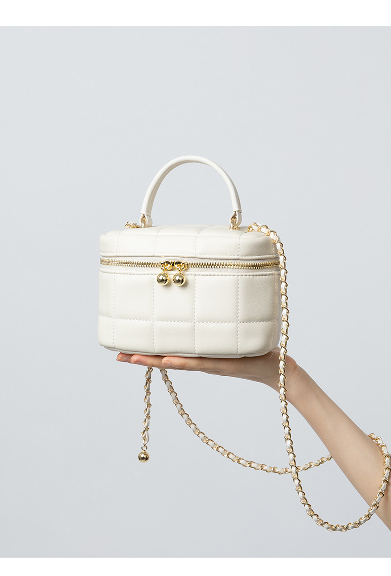 Elegante borsa a scatola in pelle trapuntata con tracolla a catena - Versatile borsa a tracolla e a spalla per donna_voghion.com