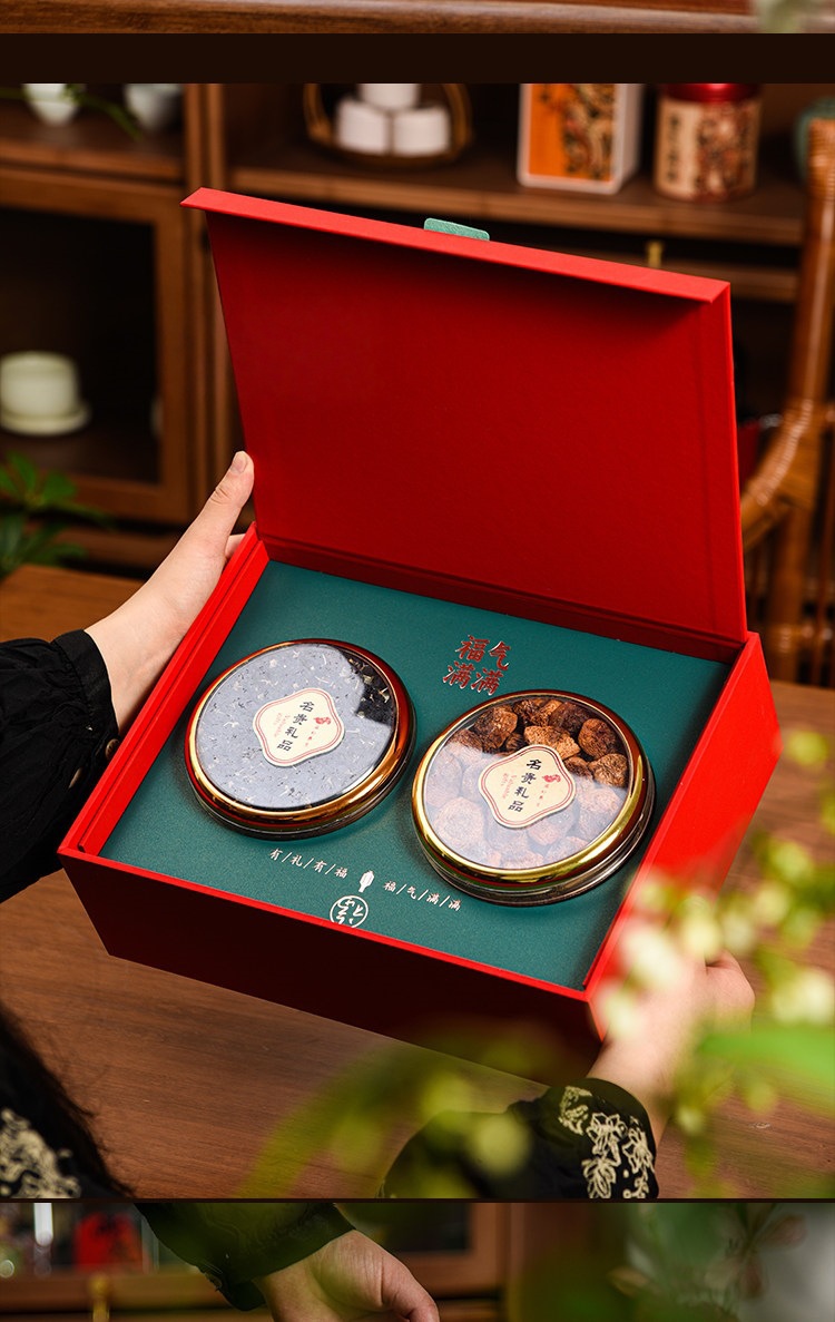 Nafu Double Gift Box American Ginseng Dendrobium Red Ginseng Herbal Gift Set 500g Dried Tonic Herbs for Cooking and Gifting preparation