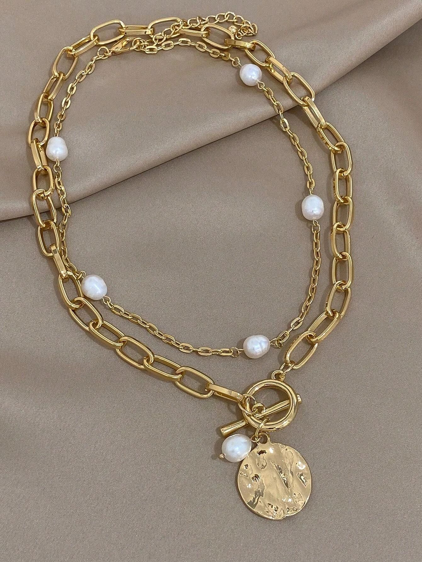 Holiday, Daily Occasion Retro Irregular Geometric Pearl Alloy Pendant Necklaces Wholesale
