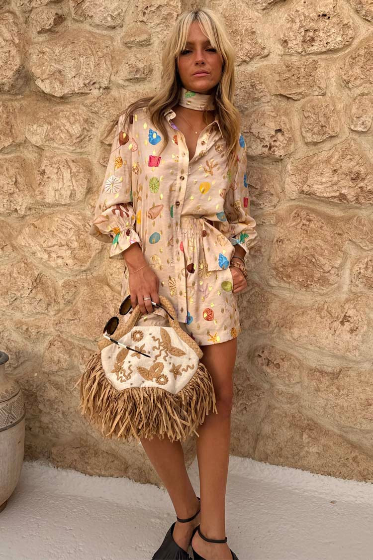 Conch Pattern Holiday Beach Women's Casual Vacation Conch Linen Polyester Shorts Co-ord Set Shorts Sets