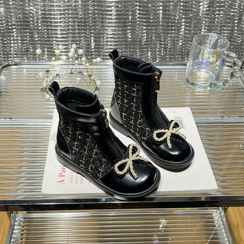 女童短靴2025秋季新款儿童小香风百搭鞋子黑色皮靴软底宝宝公主靴