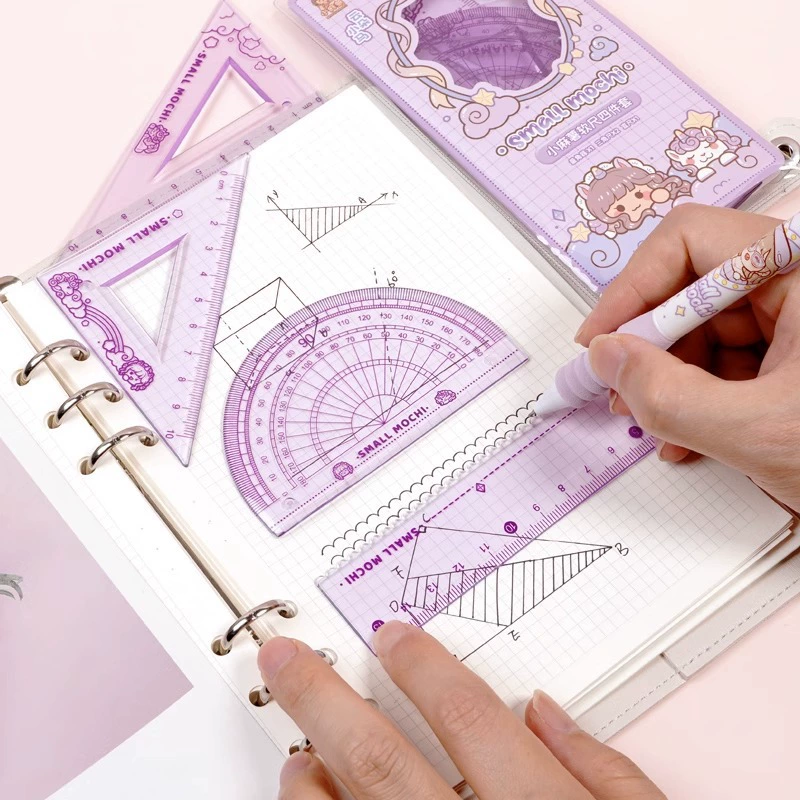 Transparent set for elementary school students, ruler, 4 piece set