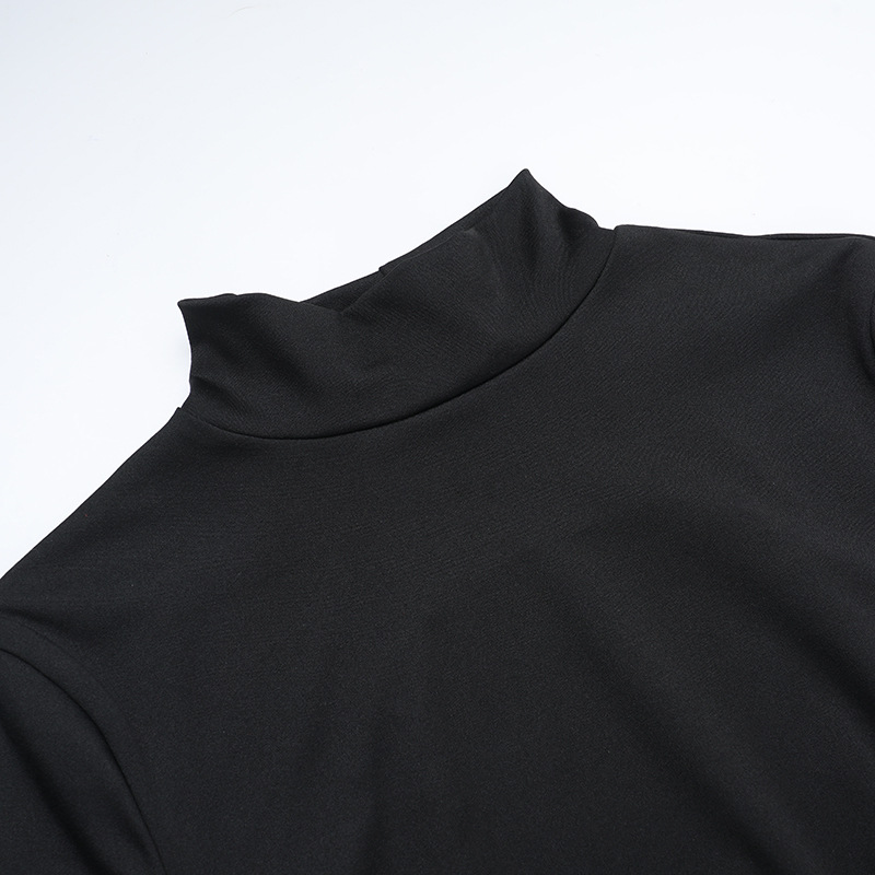 Autumn Socialite Elegant Sexy Mesh Slim Fit Stitching Small Turtleneck Dress Women